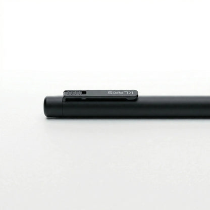 Sleek black smart AI note-taking pen with minimalist design on a white background KlarisPen