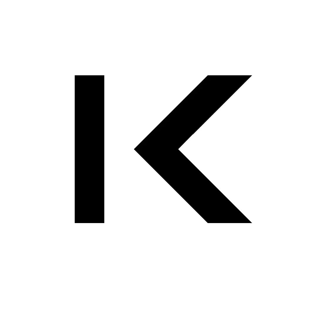 Large black letter K on white, minimalist AI smart note-taking pen branding graphic.